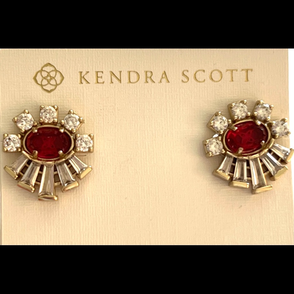 NWT RARE & Retired Kendra Scott Atticus Earrings Berry CZ’s Yellow Gold Perfect! - Picture 10 of 13